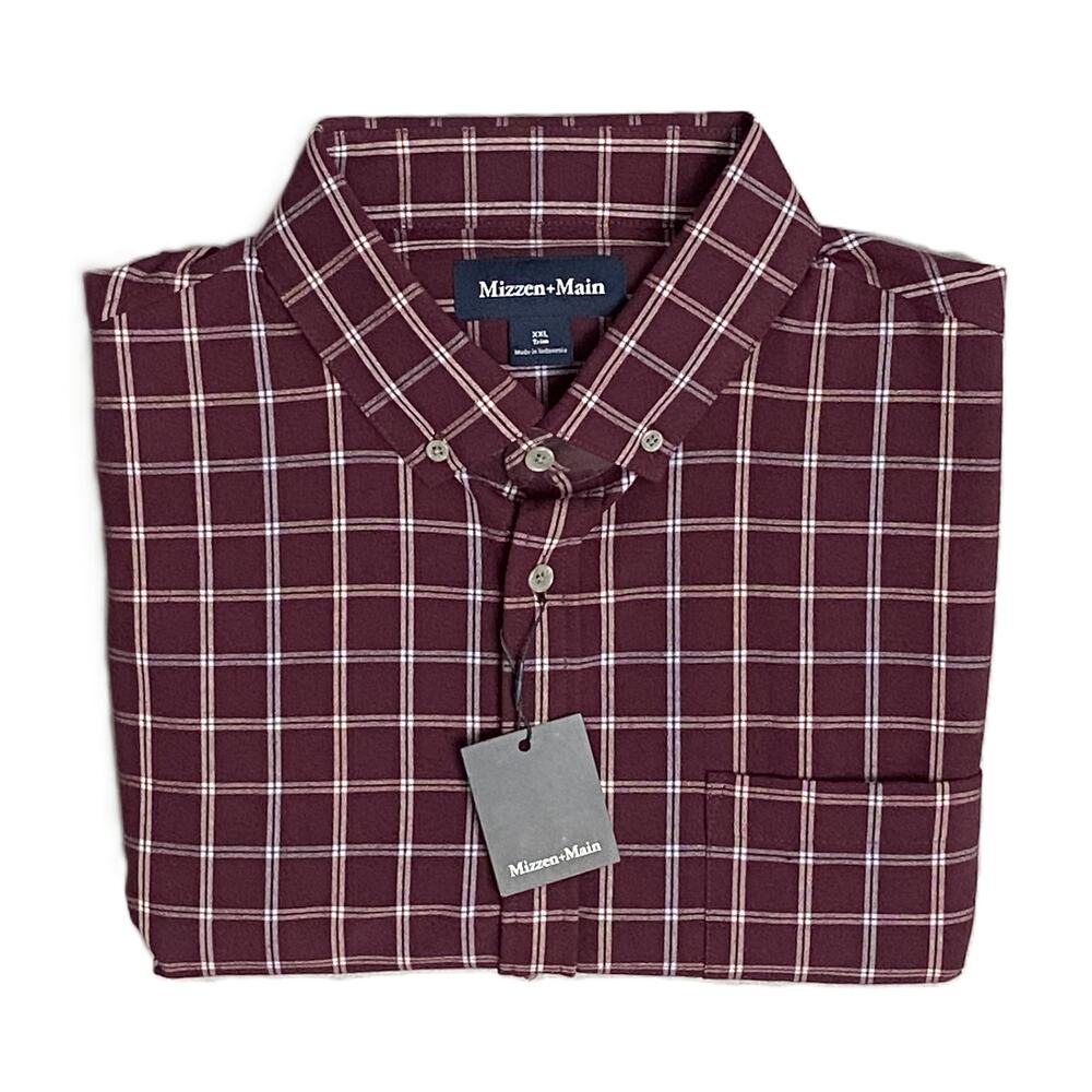 Mizzen+Main Shirt Men's XXL Trim Fit City Flannel Twill Wine Richard Plaid NEW